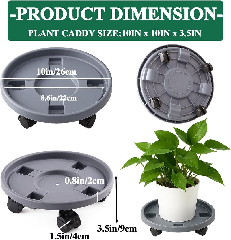 Tulpeed Rolling Plant Stand with Wheels 5 Pack 10 Inch Plant Caddy with Wheels Heavy Duty Plant Dolly Roller Base with Wheels Round Flower Pot Rack Holder Planter Trolley Tray, Grey - Image 2